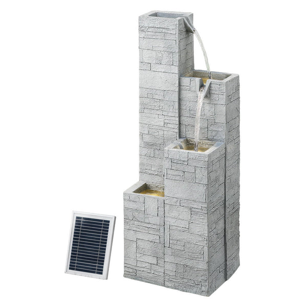 Gardeon Solar Fountain Water Feature Outdoor Indoor 4-Tier Square Cascading Beige Awezingly