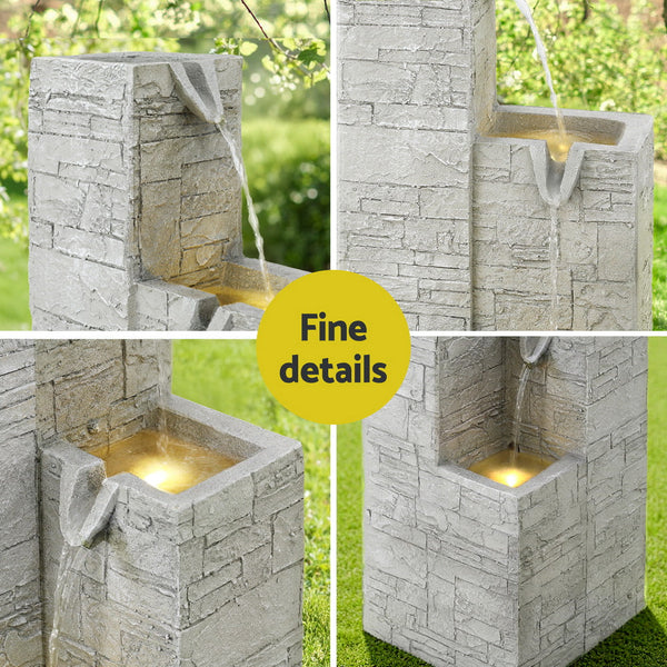 Gardeon Solar Fountain Water Feature Outdoor Indoor 4-Tier Square Cascading Beige Awezingly