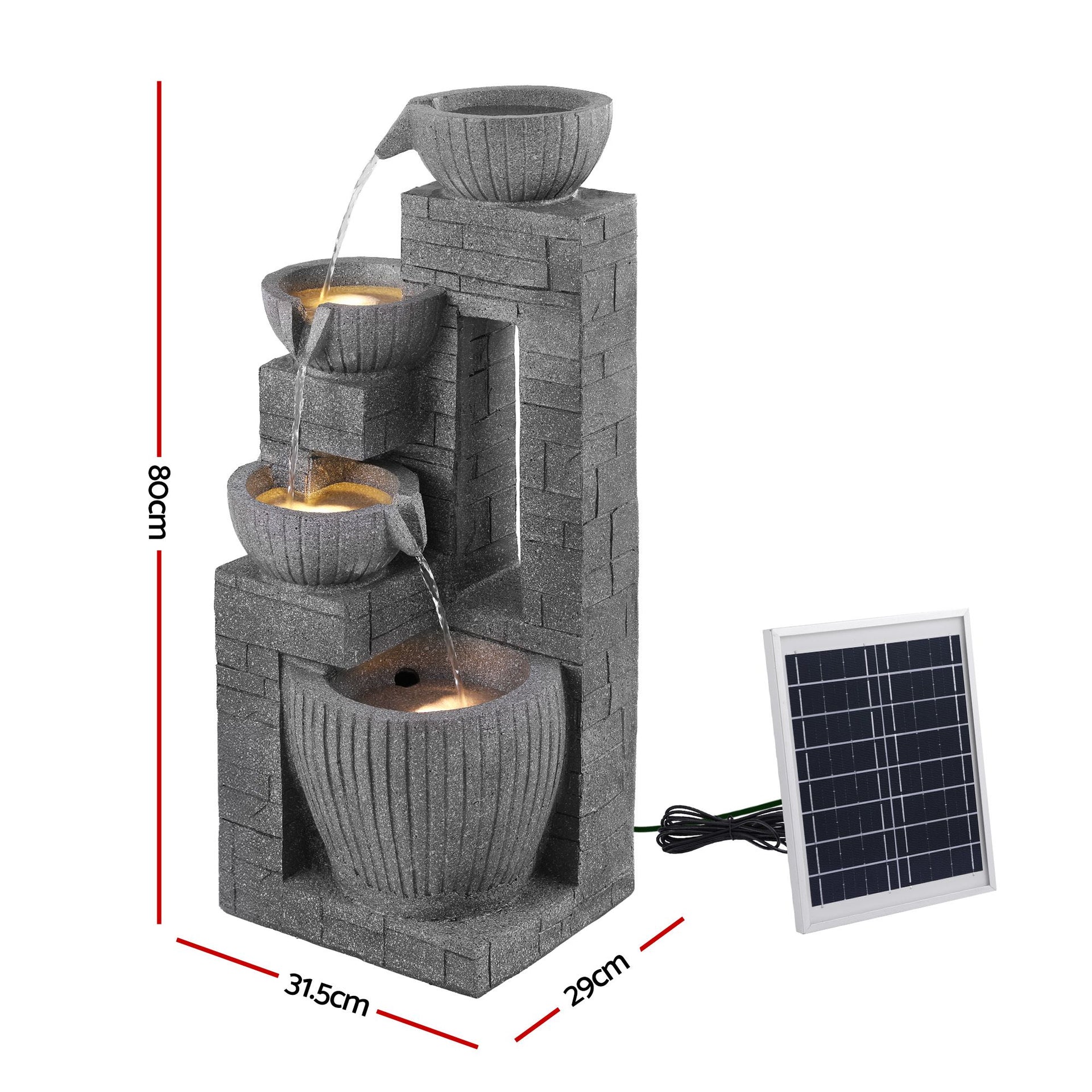 Gardeon Solar Fountains Water Features Cascading Design Polyresin 80cm Grey Awezingly