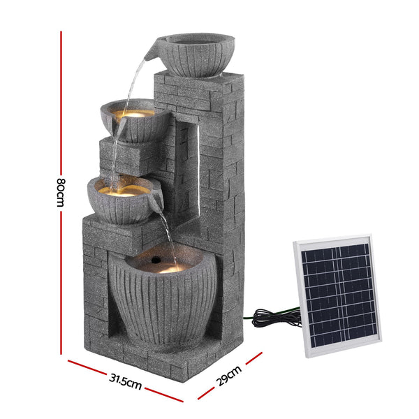 Gardeon Solar Fountains Water Features Cascading Design Polyresin 80cm Grey Awezingly