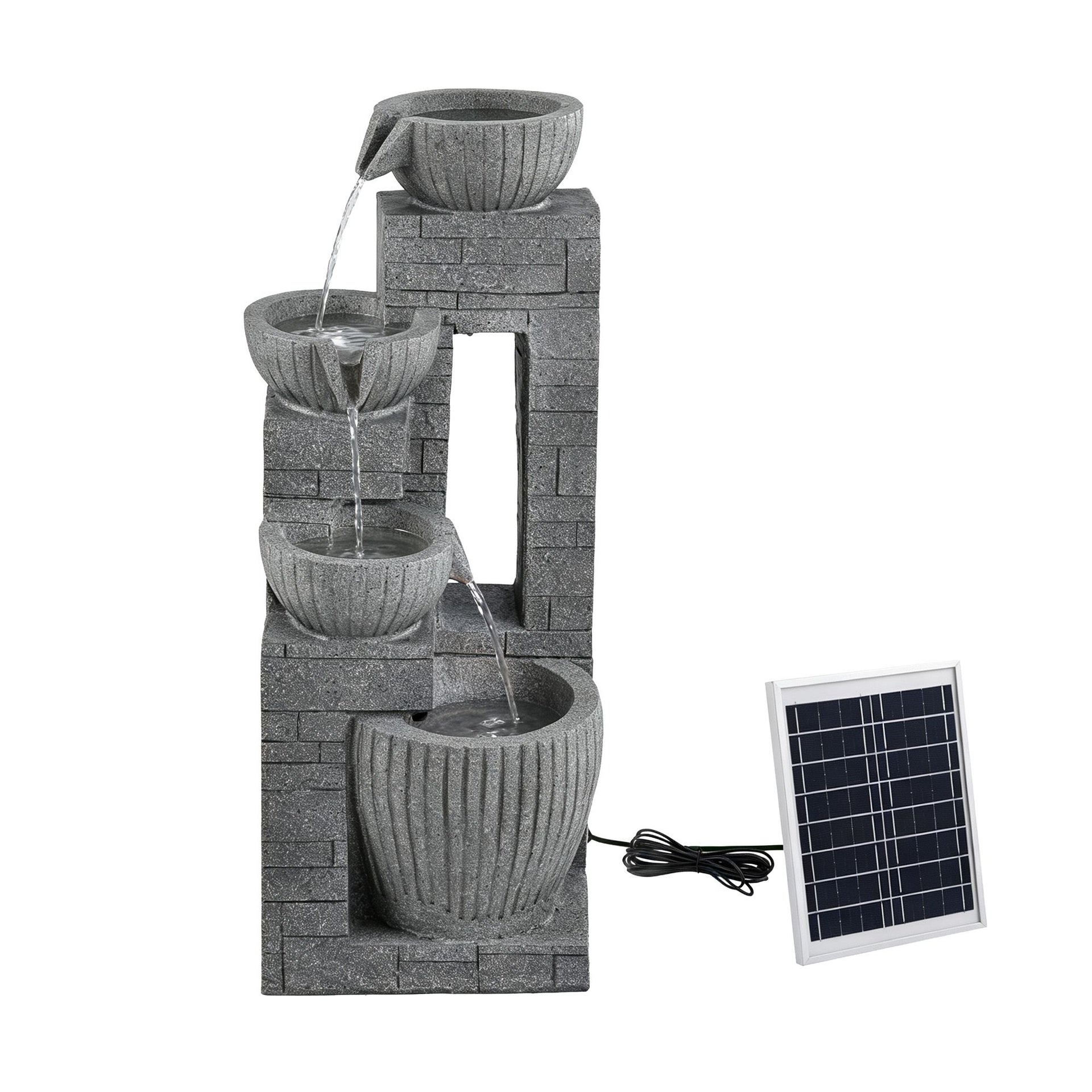 Gardeon Solar Fountains Water Features Cascading Design Polyresin 80cm Grey Awezingly