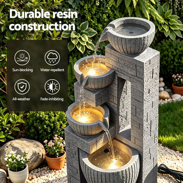 Gardeon Solar Fountains Water Features Cascading Design Polyresin 80cm Grey Awezingly