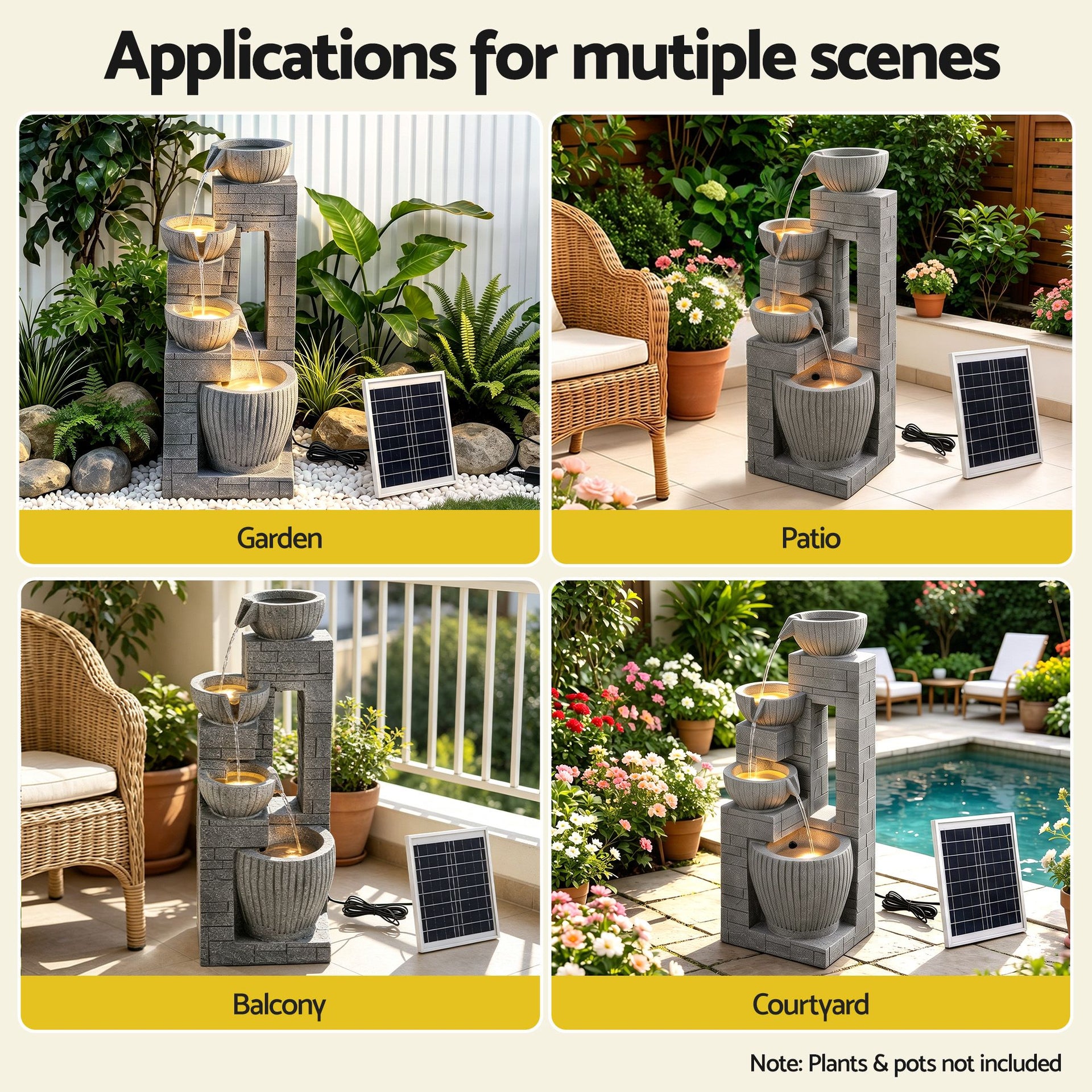 Gardeon Solar Fountains Water Features Cascading Design Polyresin 80cm Grey Awezingly