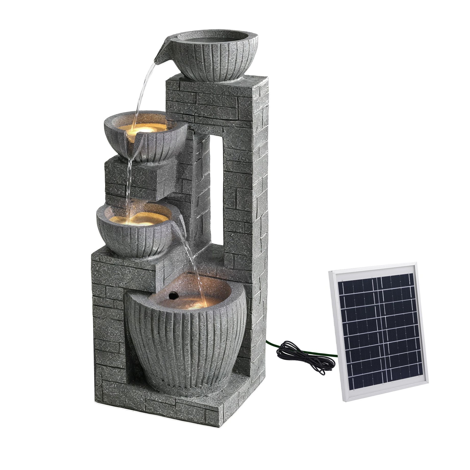 Gardeon Solar Fountains Water Features Cascading Design Polyresin 80cm Grey Awezingly
