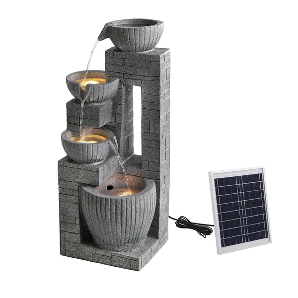 Gardeon Solar Fountains Water Features Cascading Design Polyresin 80cm Grey Awezingly