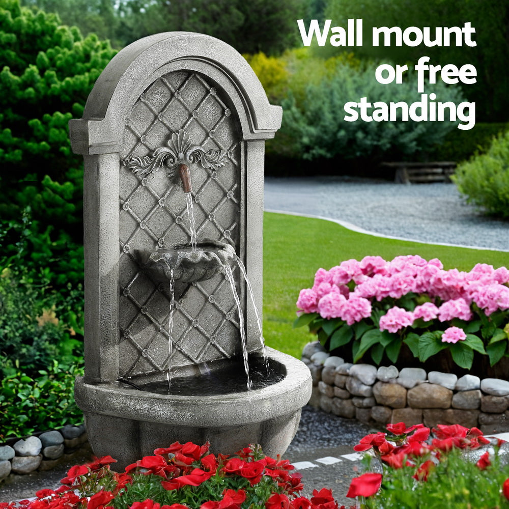 Gardeon Solar Fountain Water Feature Wall Mount Garden Fountains 80CM Grey Gardeon