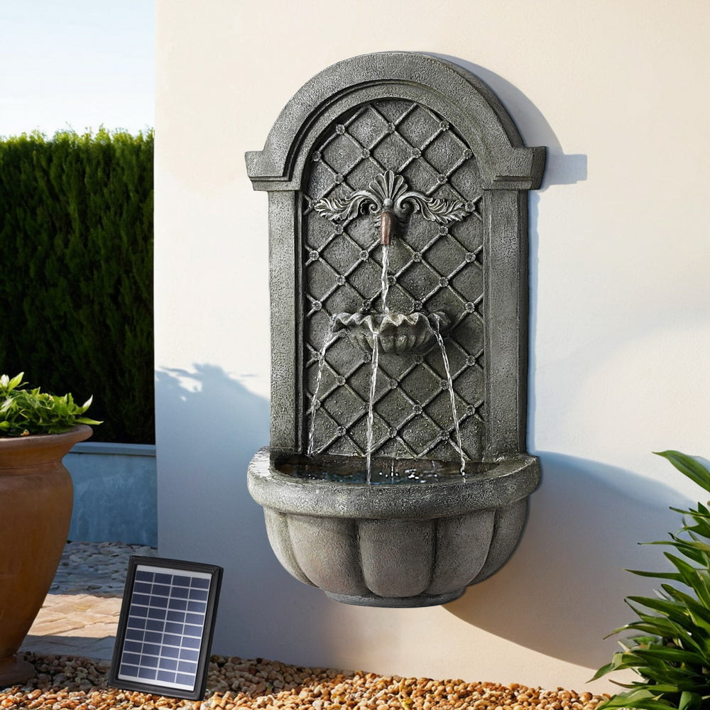 Gardeon Solar Fountain Water Feature Wall Mount Garden Fountains 80CM Grey Gardeon