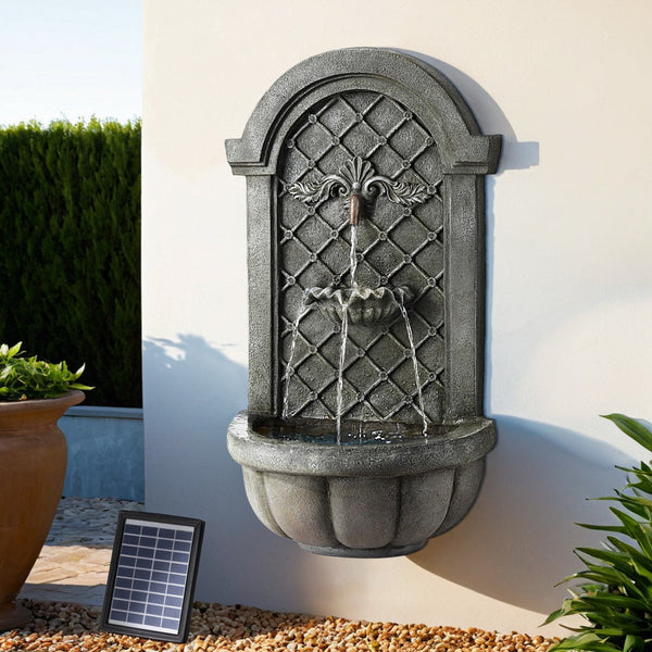 Gardeon Solar Fountain Water Feature Wall Mount Garden Fountains 80CM Grey Gardeon