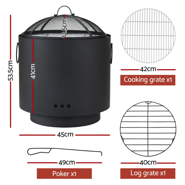 Grillz Fire Pit BBQ Portable Deep Bowl Outdoor Fireplace Awezingly