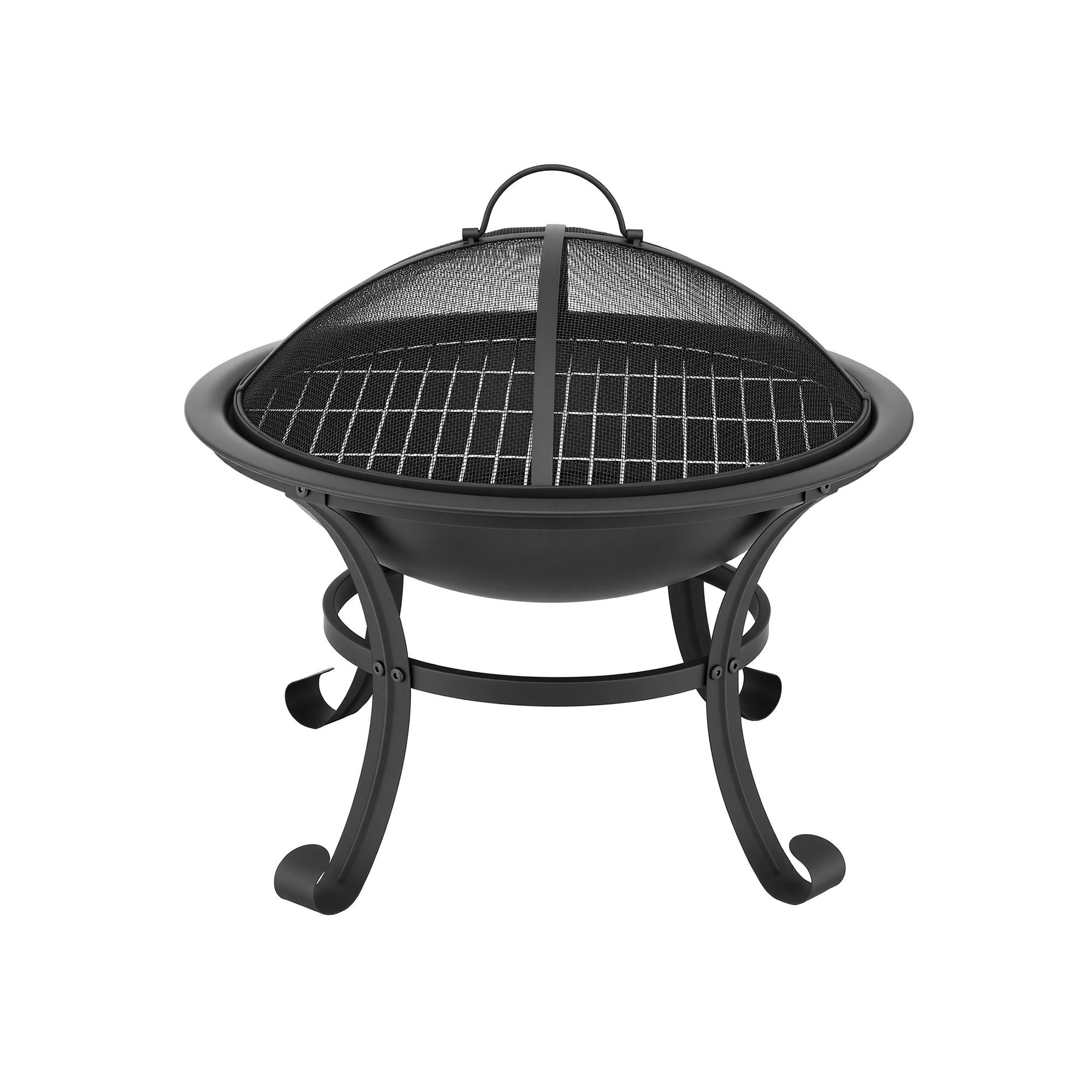Grillz Fire Pit with Mesh Lid and Fire Picker BBQ Grill Wood Burning Outdoor Camping Awezingly