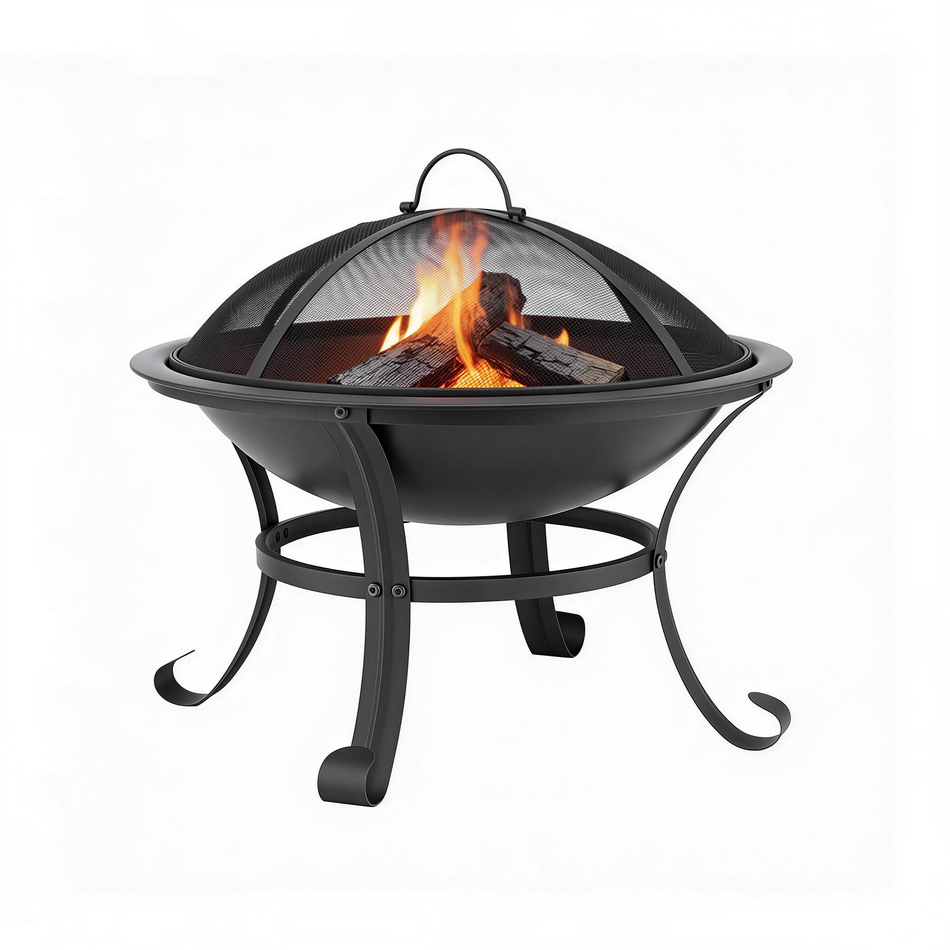 Grillz Fire Pit with Mesh Lid and Fire Picker BBQ Grill Wood Burning Outdoor Camping Awezingly