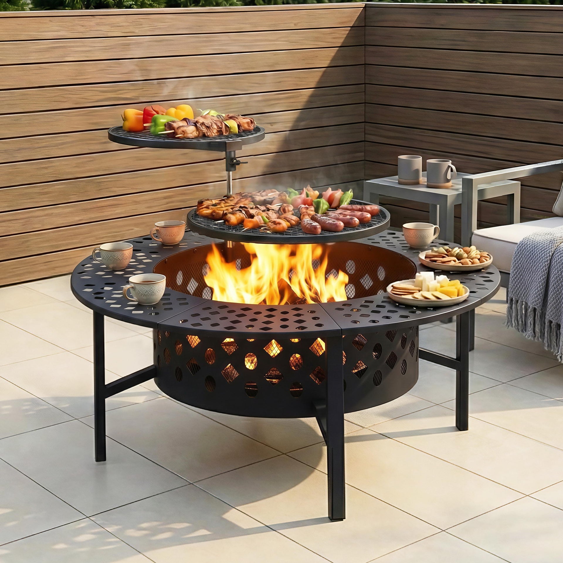 Grillz Fire Pit BBQ Charcoal Smoker Portable Mesh Pits Outdoor Camping Fireplace Awezingly