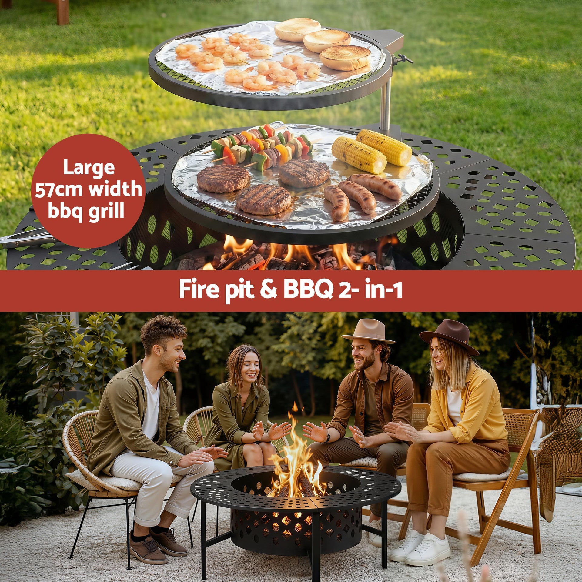 Grillz Fire Pit BBQ Charcoal Smoker Portable Mesh Pits Outdoor Camping Fireplace Awezingly
