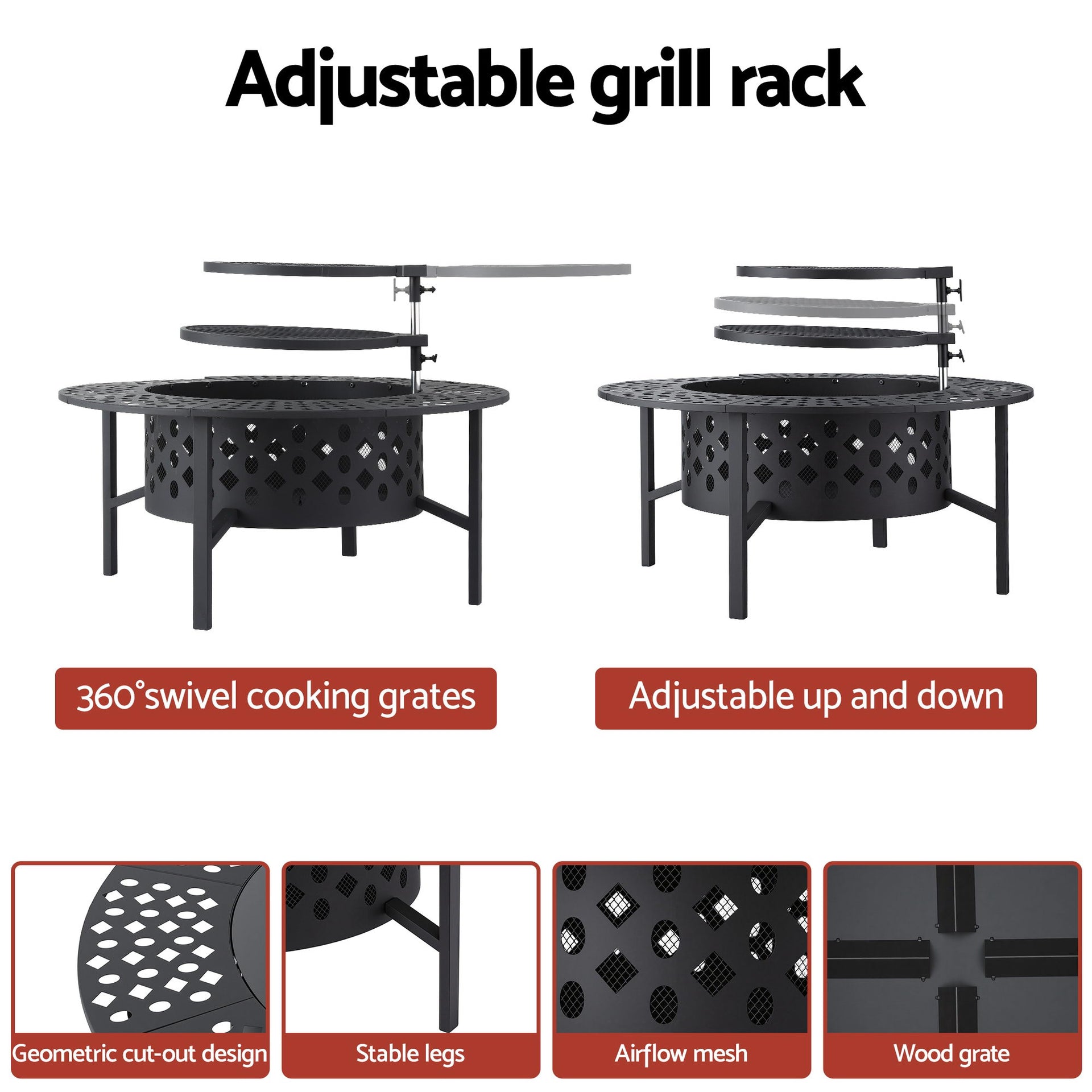 Grillz Fire Pit BBQ Charcoal Smoker Portable Mesh Pits Outdoor Camping Fireplace Awezingly