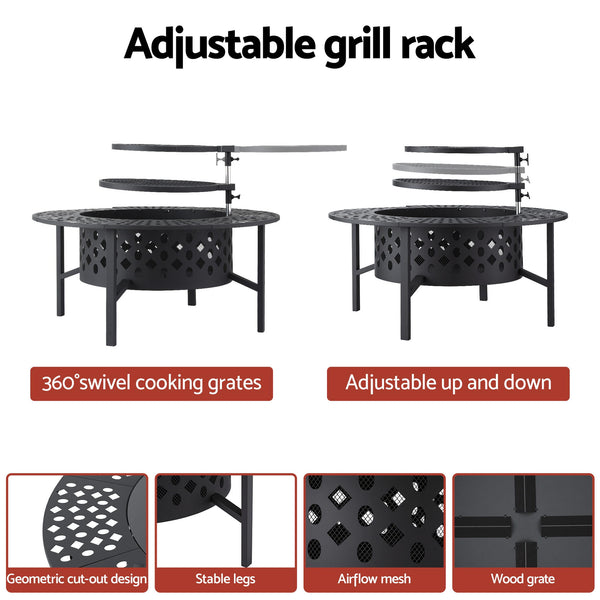 Grillz Fire Pit BBQ Charcoal Smoker Portable Mesh Pits Outdoor Camping Fireplace Awezingly
