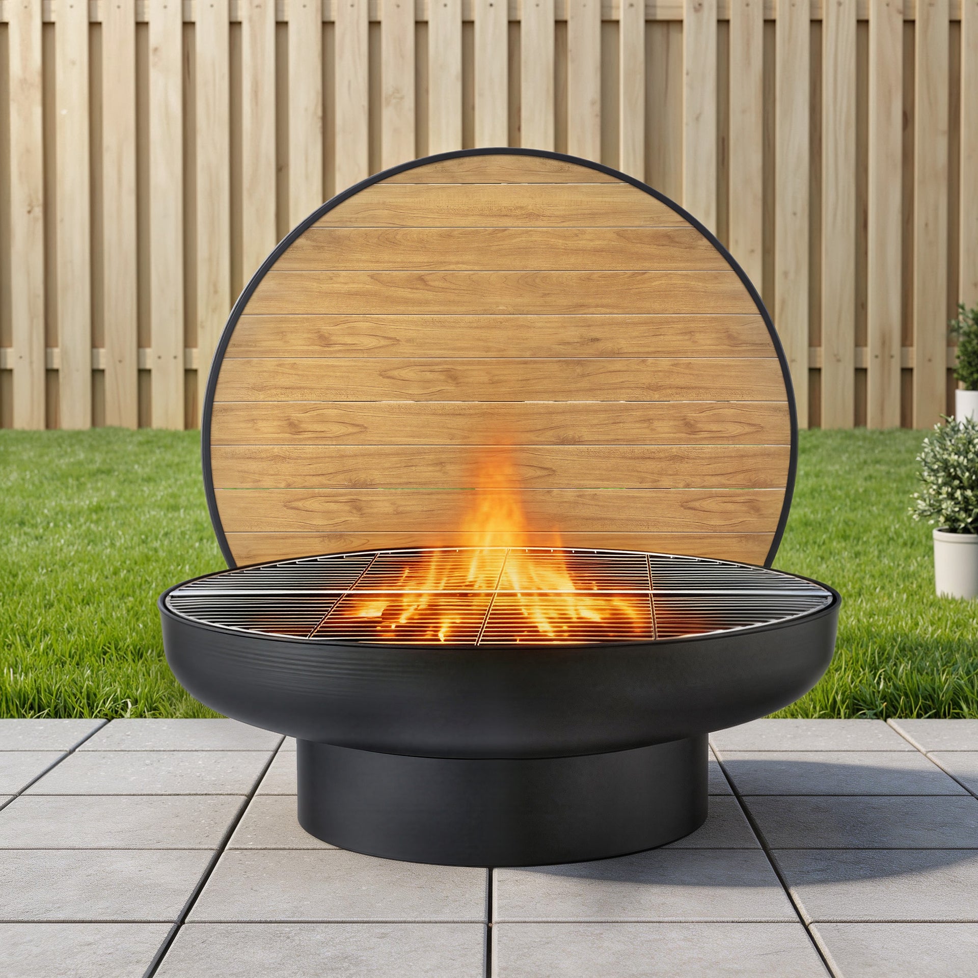 Grillz Fire Pit Table with Lid Deep Fire Bowl Wood Burning BBQ Grill for Backyard Camping Patio Picnic Awezingly