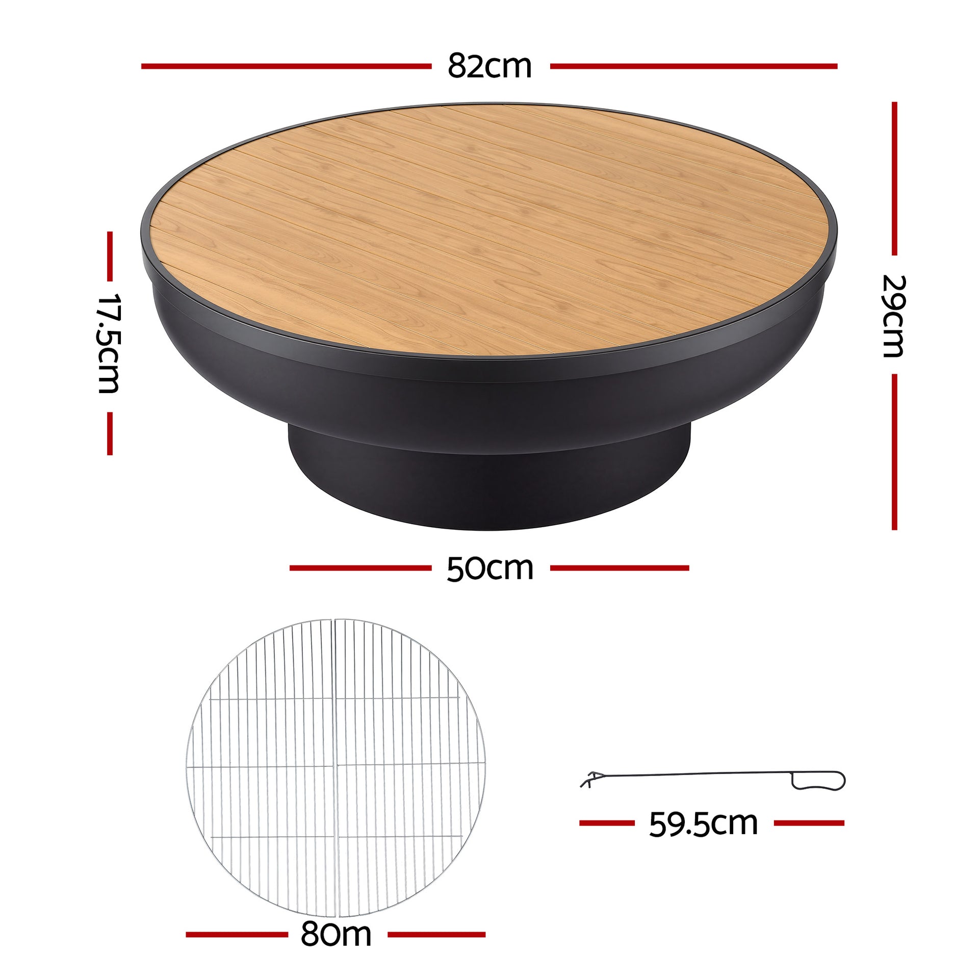 Grillz Fire Pit Table with Lid Deep Fire Bowl Wood Burning BBQ Grill for Backyard Camping Patio Picnic Awezingly
