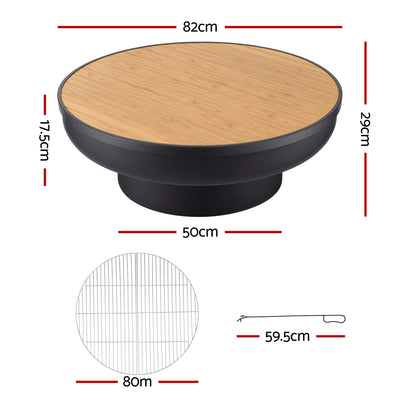 Grillz Fire Pit Table with Lid Deep Fire Bowl Wood Burning BBQ Grill for Backyard Camping Patio Picnic