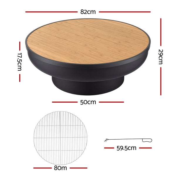 Grillz Fire Pit Table with Lid Deep Fire Bowl Wood Burning BBQ Grill for Backyard Camping Patio Picnic Awezingly