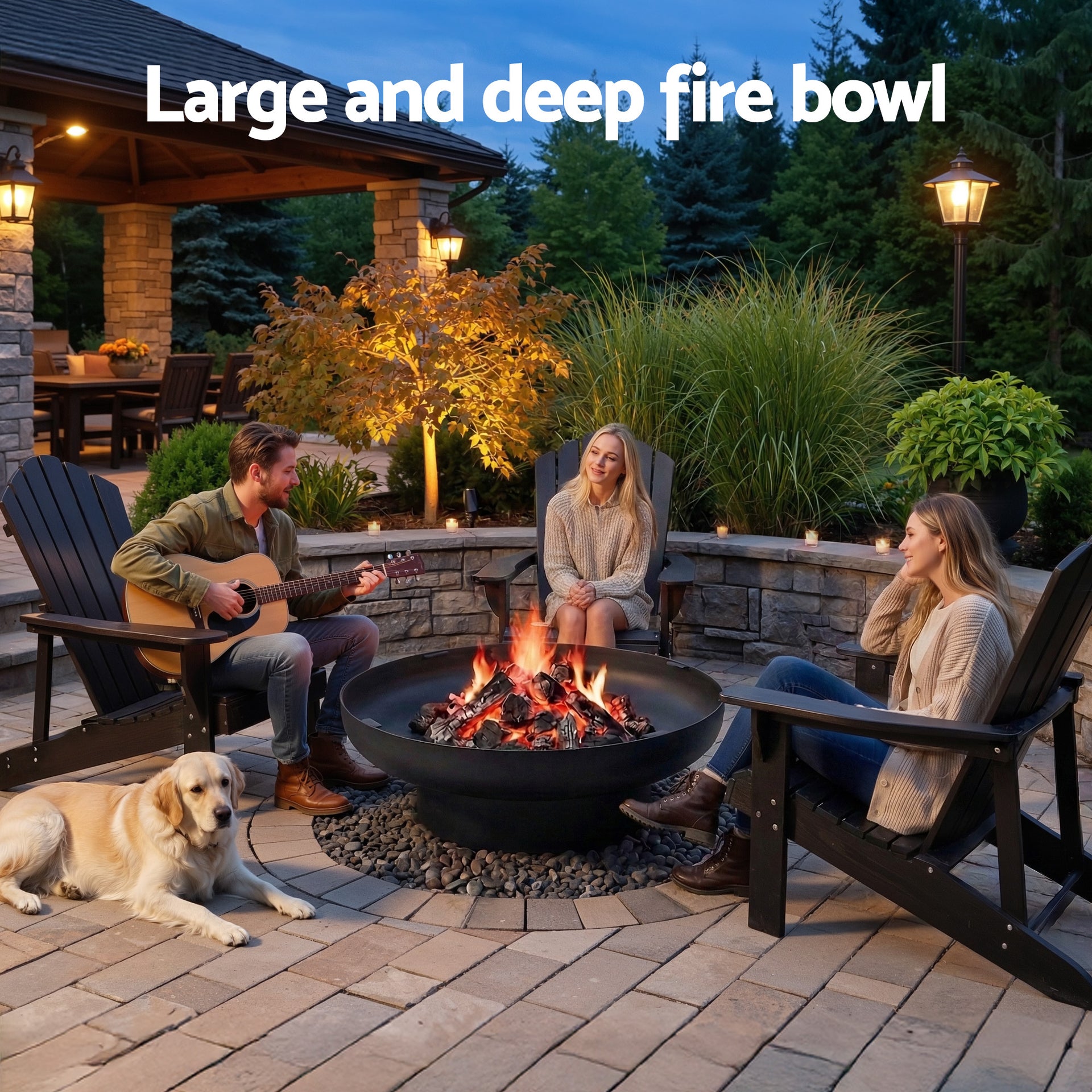 Grillz Fire Pit Table with Lid Deep Fire Bowl Wood Burning BBQ Grill for Backyard Camping Patio Picnic Awezingly