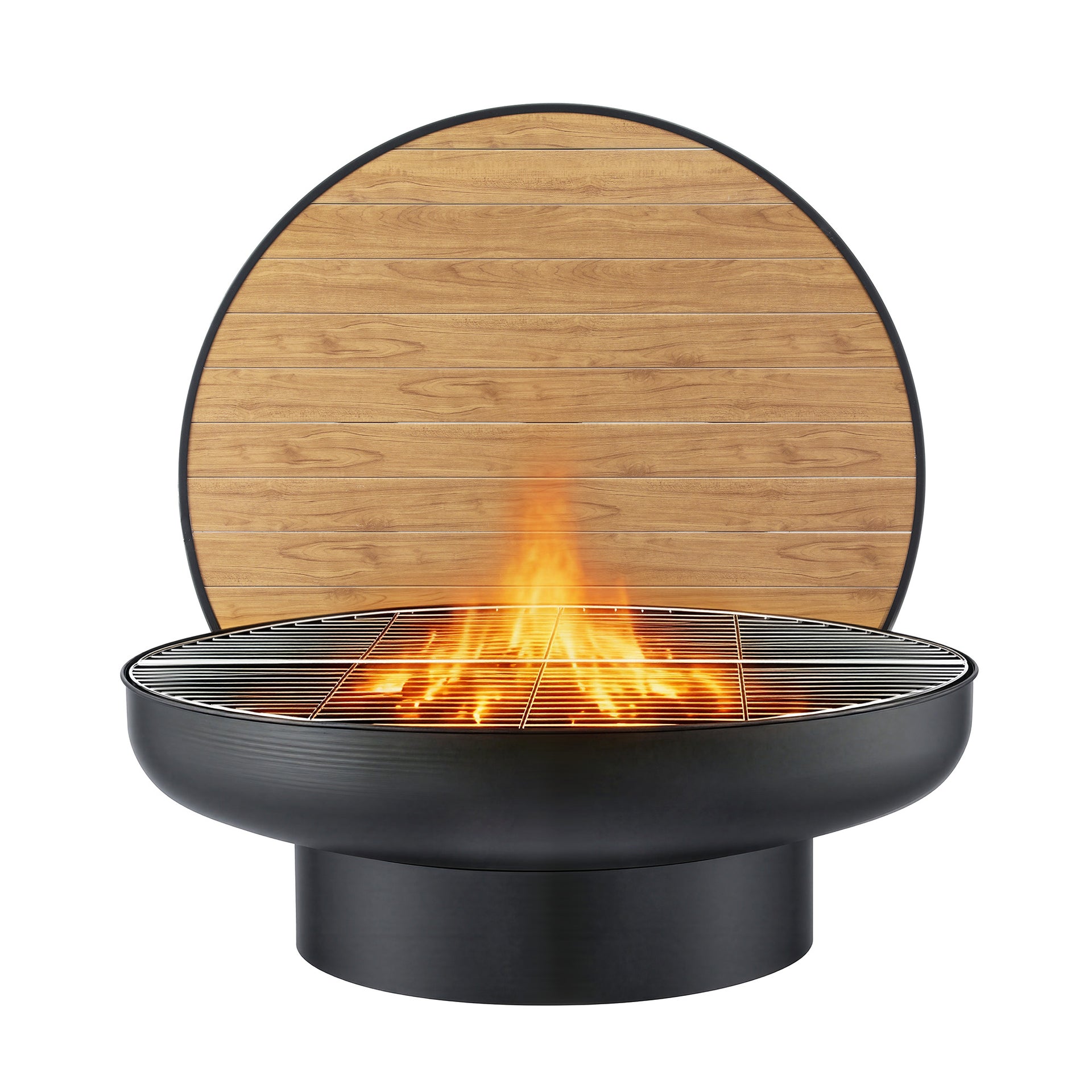 Grillz Fire Pit Table with Lid Deep Fire Bowl Wood Burning BBQ Grill for Backyard Camping Patio Picnic Awezingly
