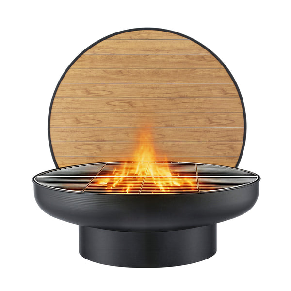 Grillz Fire Pit Table with Lid Deep Fire Bowl Wood Burning BBQ Grill for Backyard Camping Patio Picnic Awezingly