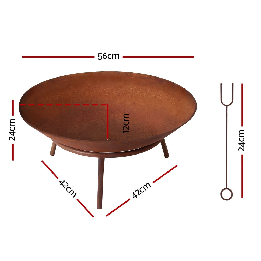 Grillz 56cm Fire Pit Iron Rustic Bowl Outdoor Awezingly