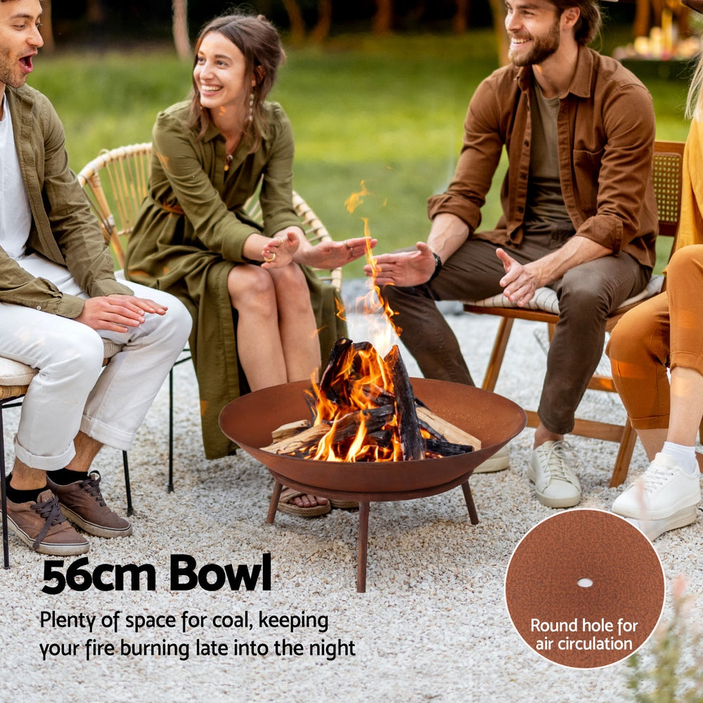 Grillz 56cm Fire Pit Iron Rustic Bowl Outdoor Awezingly
