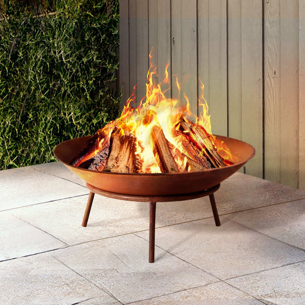 Grillz 56cm Fire Pit Iron Rustic Bowl Outdoor Awezingly