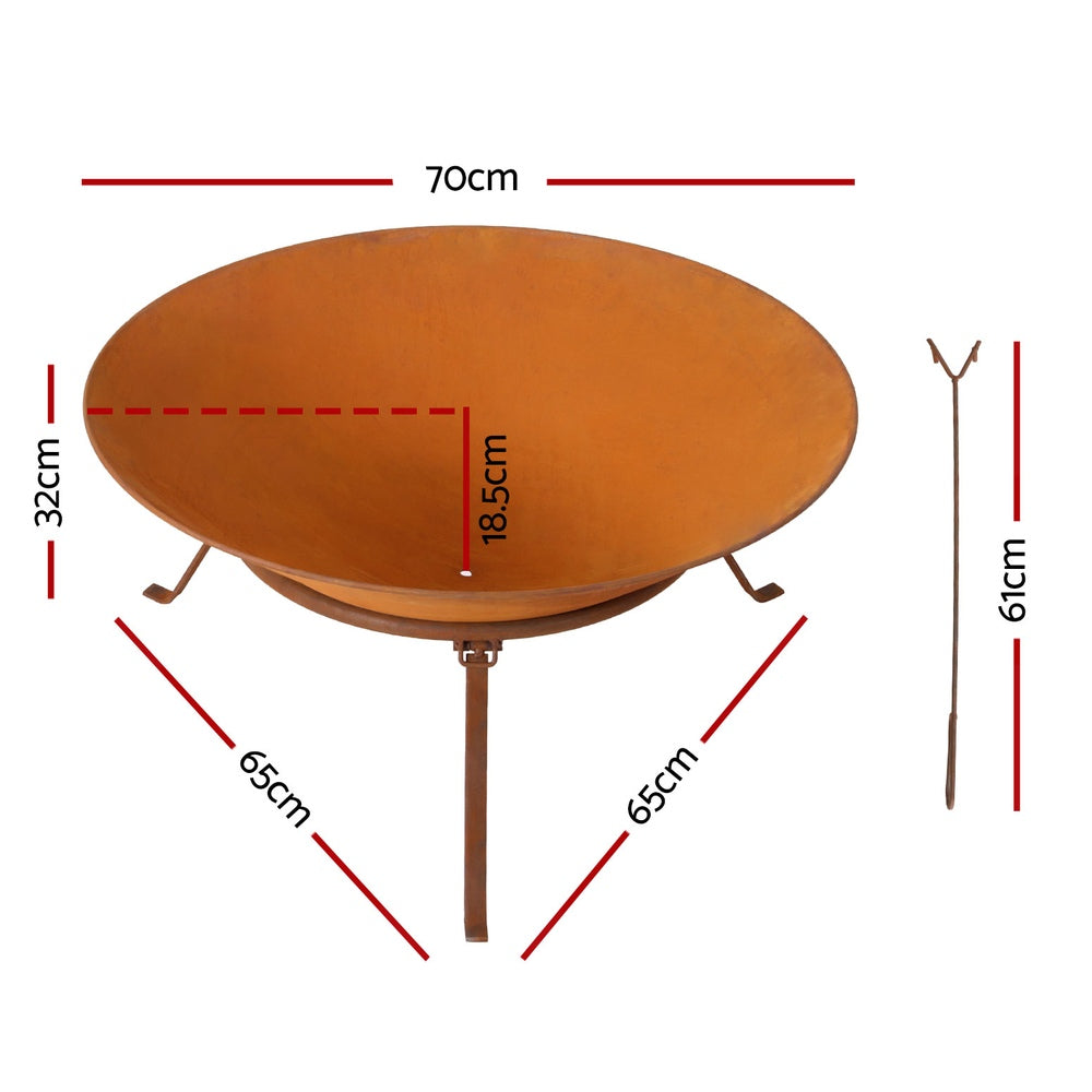 Grillz 70cm Fire Pit Rustic Iron Bowl Outdoor Awezingly