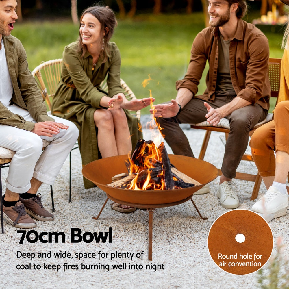 Grillz 70cm Fire Pit Rustic Iron Bowl Outdoor Awezingly