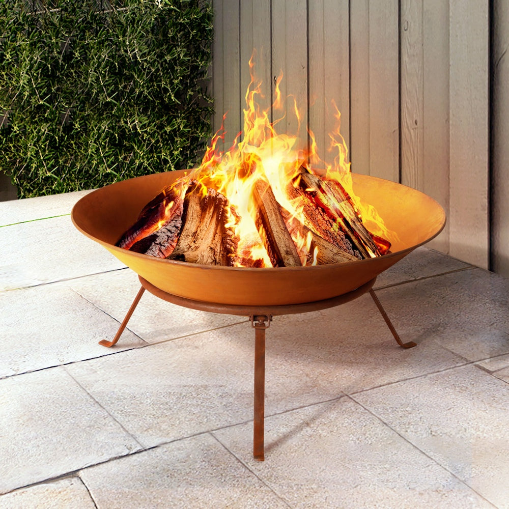 Grillz 70cm Fire Pit Rustic Iron Bowl Outdoor Awezingly