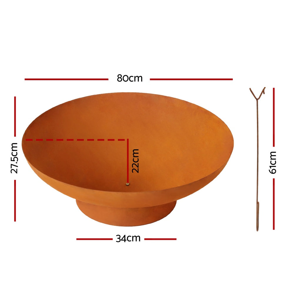 Grillz Fire Pit Iron Bowl 80cm Outdoor Patio Fireplace Awezingly