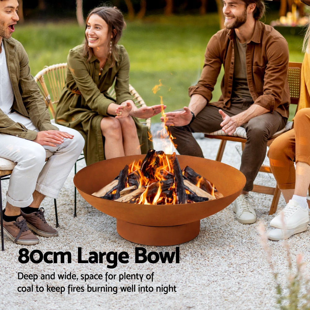 Grillz Fire Pit Iron Bowl 80cm Outdoor Patio Fireplace Awezingly