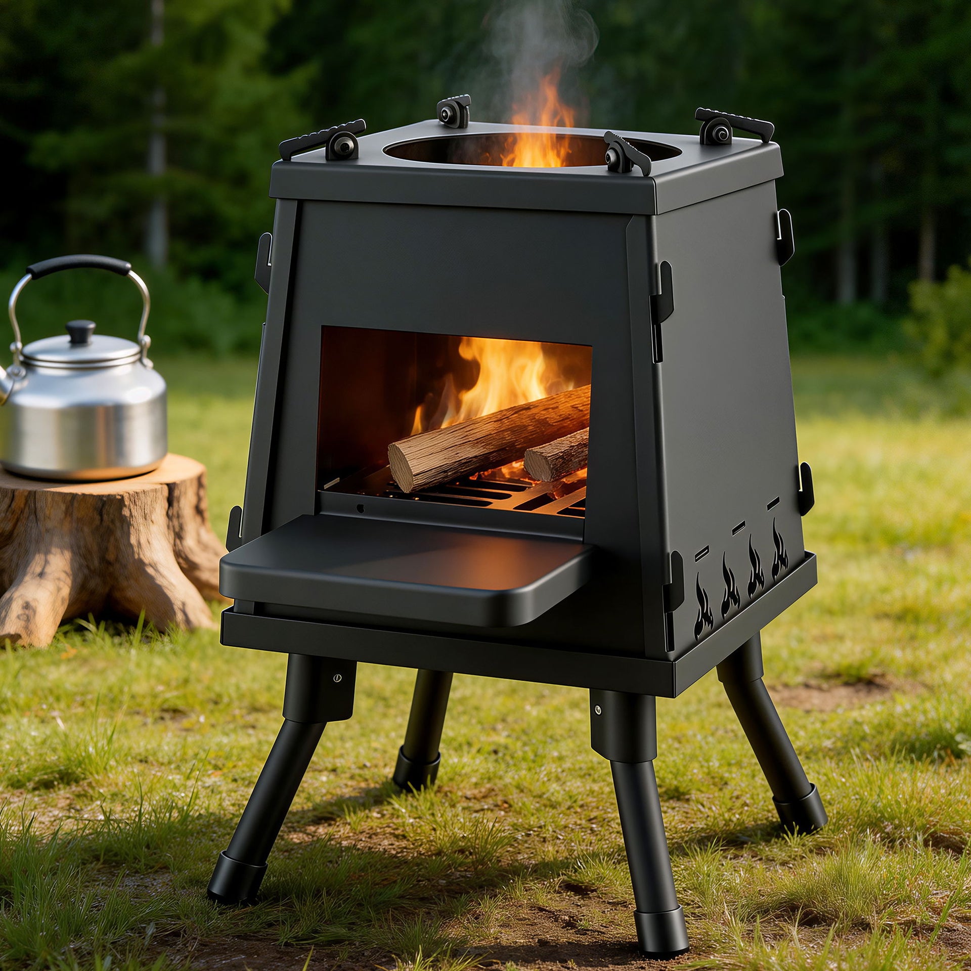 Grillz Fire Pit BBQ Portable Outdoor Fireplace Metal Camping Stove for Boiling Water, BBQ, Picnics Awezingly