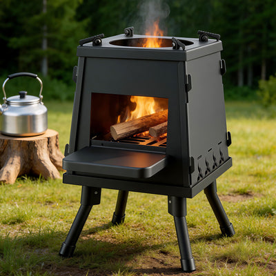 Grillz Fire Pit BBQ Portable Outdoor Fireplace Metal Camping Stove for Boiling Water, BBQ, Picnics