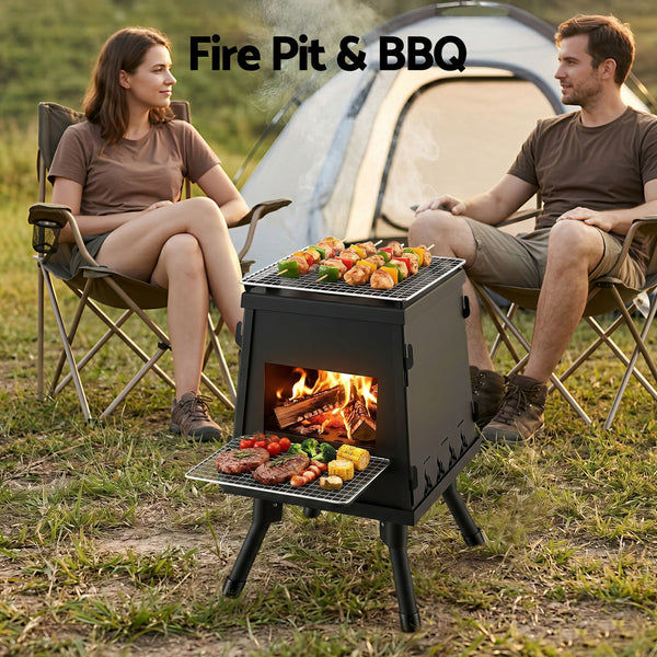 Grillz Fire Pit BBQ Portable Outdoor Fireplace Metal Camping Stove for Boiling Water, BBQ, Picnics Awezingly