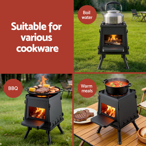 Grillz Fire Pit BBQ Portable Outdoor Fireplace Metal Camping Stove for Boiling Water, BBQ, Picnics Awezingly