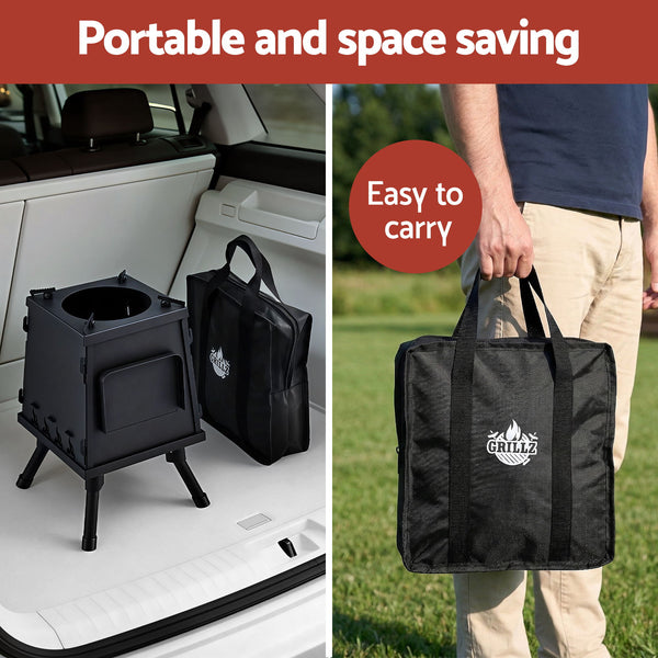 Grillz Fire Pit BBQ Portable Outdoor Fireplace Metal Camping Stove for Boiling Water, BBQ, Picnics Awezingly