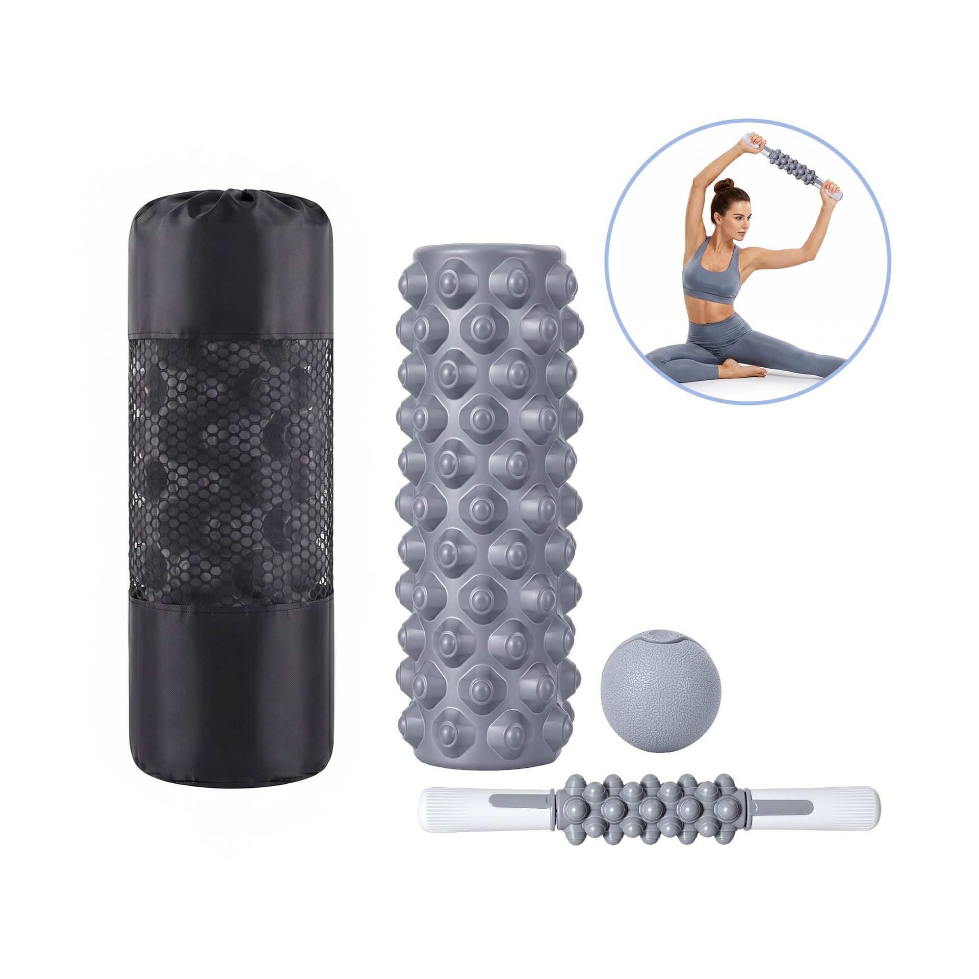Everfit Foam Roller Set 3-in-1 with Targeted Recovery Muscle Roller Stick & Deep Tissue Massage Ball, Heavy Duty 150KG Support Gym Roller for Back Pain Relief, Myofascial Release, Home Gym Exercise Everfit