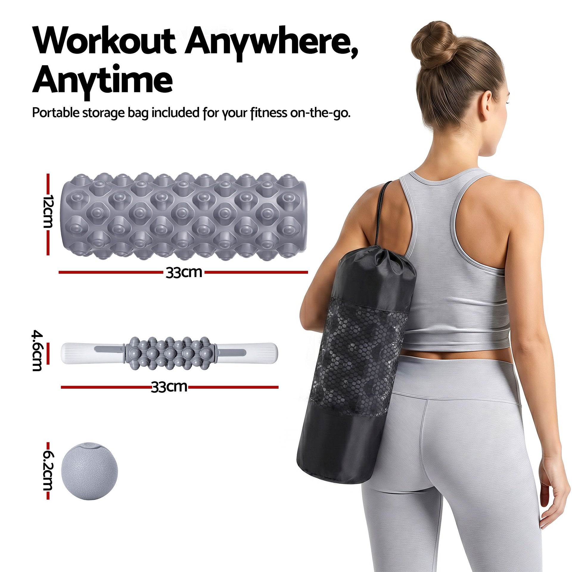 Everfit Foam Roller Set 3-in-1 with Targeted Recovery Muscle Roller Stick & Deep Tissue Massage Ball, Heavy Duty 150KG Support Gym Roller for Back Pain Relief, Myofascial Release, Home Gym Exercise Everfit