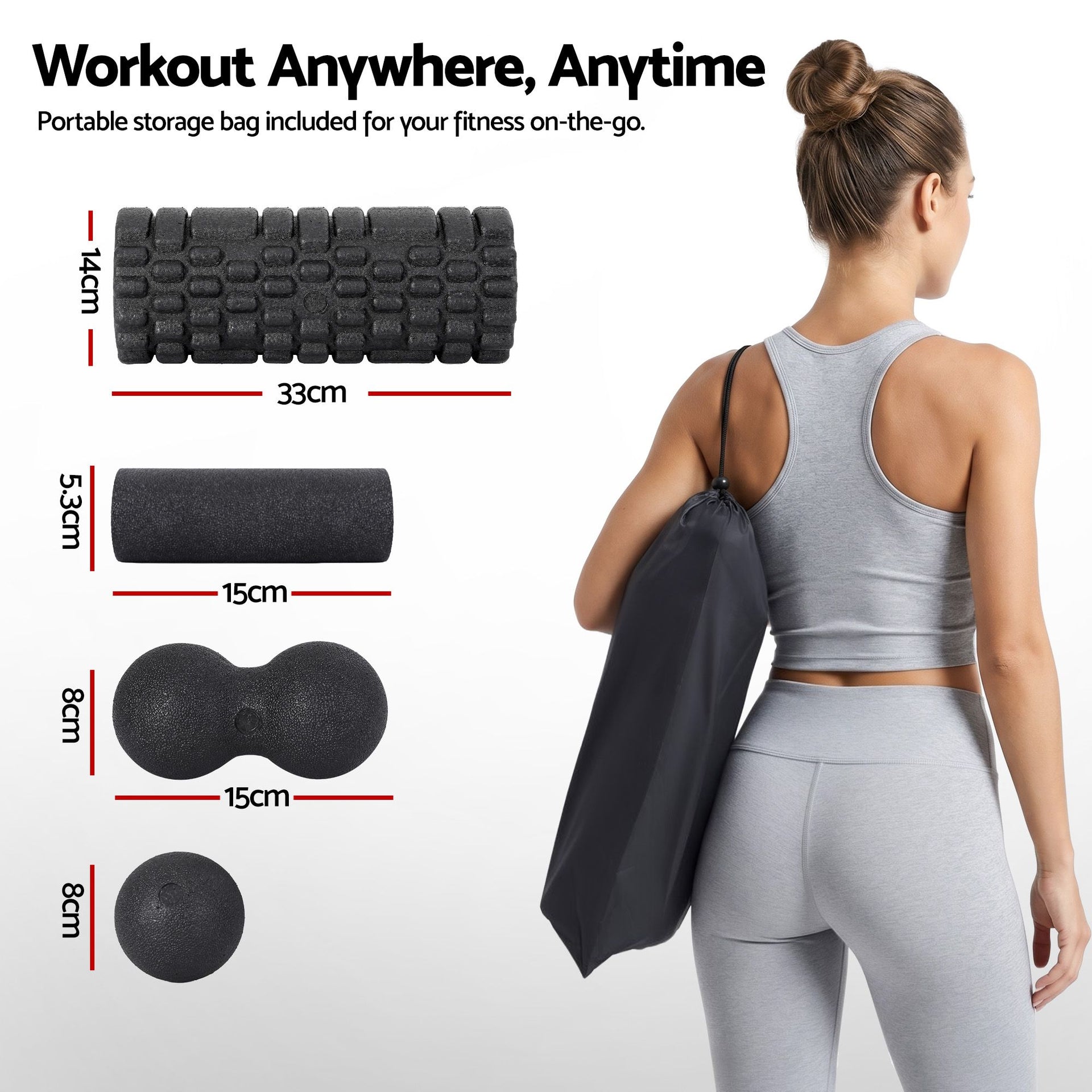 Everfit Foam Roller Set 4 in 1 Grid High Density Massager for Deep Tissue Trigger Point Myofascial Release Back Pain Muscle Recovery Gym Home Fitness Equipment with Storage Bag Supports 150kg Everfit