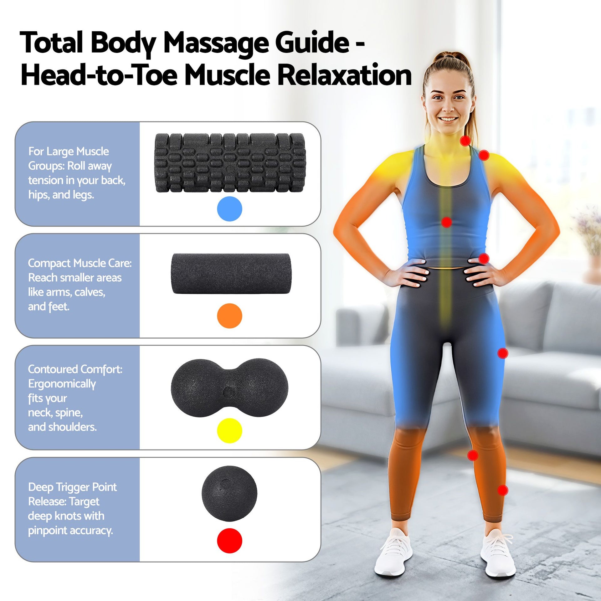 Everfit Foam Roller Set 4 in 1 Grid High Density Massager for Deep Tissue Trigger Point Myofascial Release Back Pain Muscle Recovery Gym Home Fitness Equipment with Storage Bag Supports 150kg Everfit