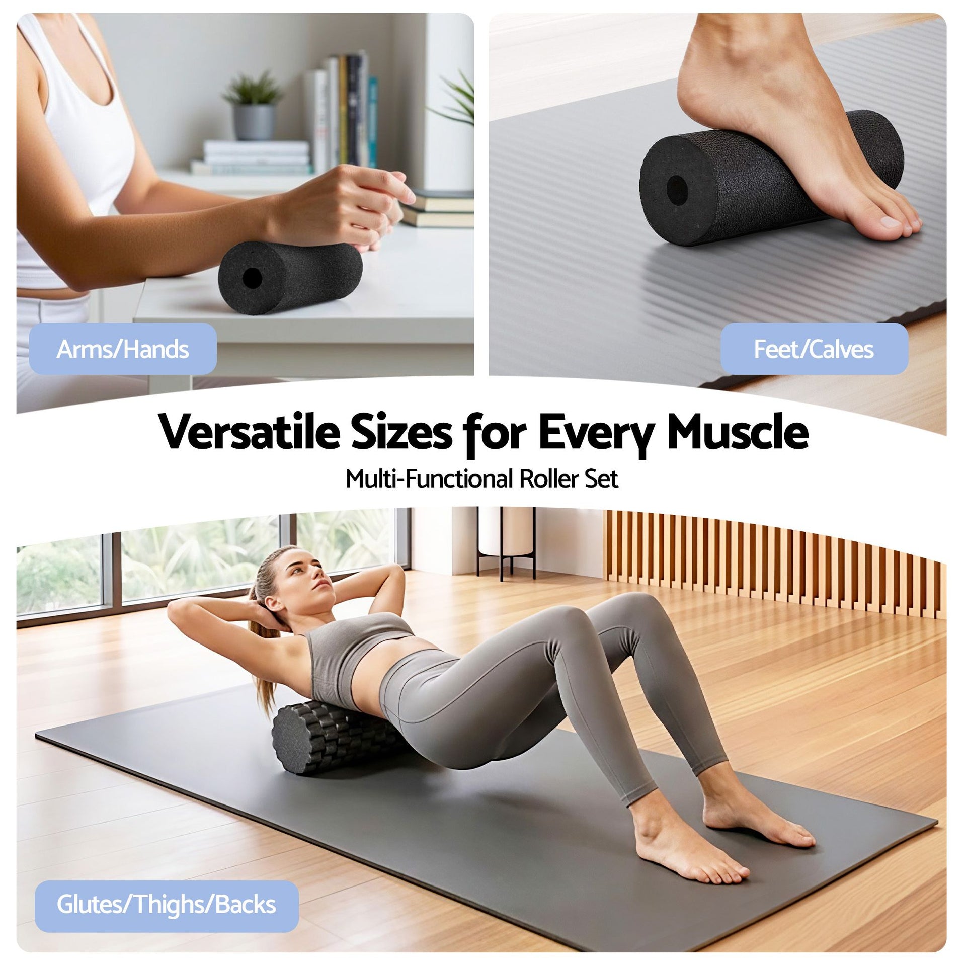 Everfit Foam Roller Set 4 in 1 Grid High Density Massager for Deep Tissue Trigger Point Myofascial Release Back Pain Muscle Recovery Gym Home Fitness Equipment with Storage Bag Supports 150kg Everfit