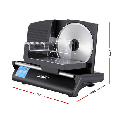 Devanti Meat Slicer Bread Vegetable, 200W Power 0-15mm Adjustable Easy Clean Stable Stainless Steel Blade Food Slicer for Kitchen Commercial, Black