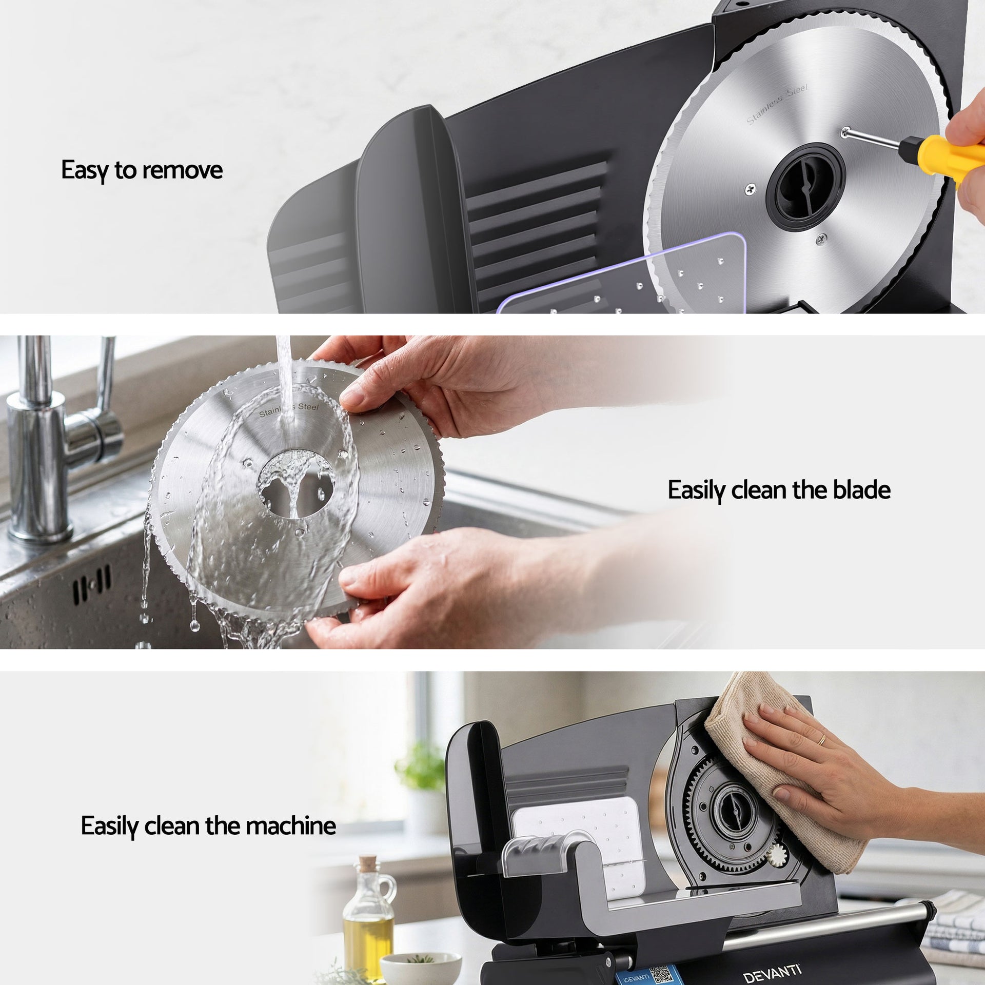 Devanti Meat Slicer Bread Vegetable, 200W Power 0-15mm Adjustable Easy Clean Stable Stainless Steel Blade Food Slicer for Kitchen Commercial, Black Awezingly