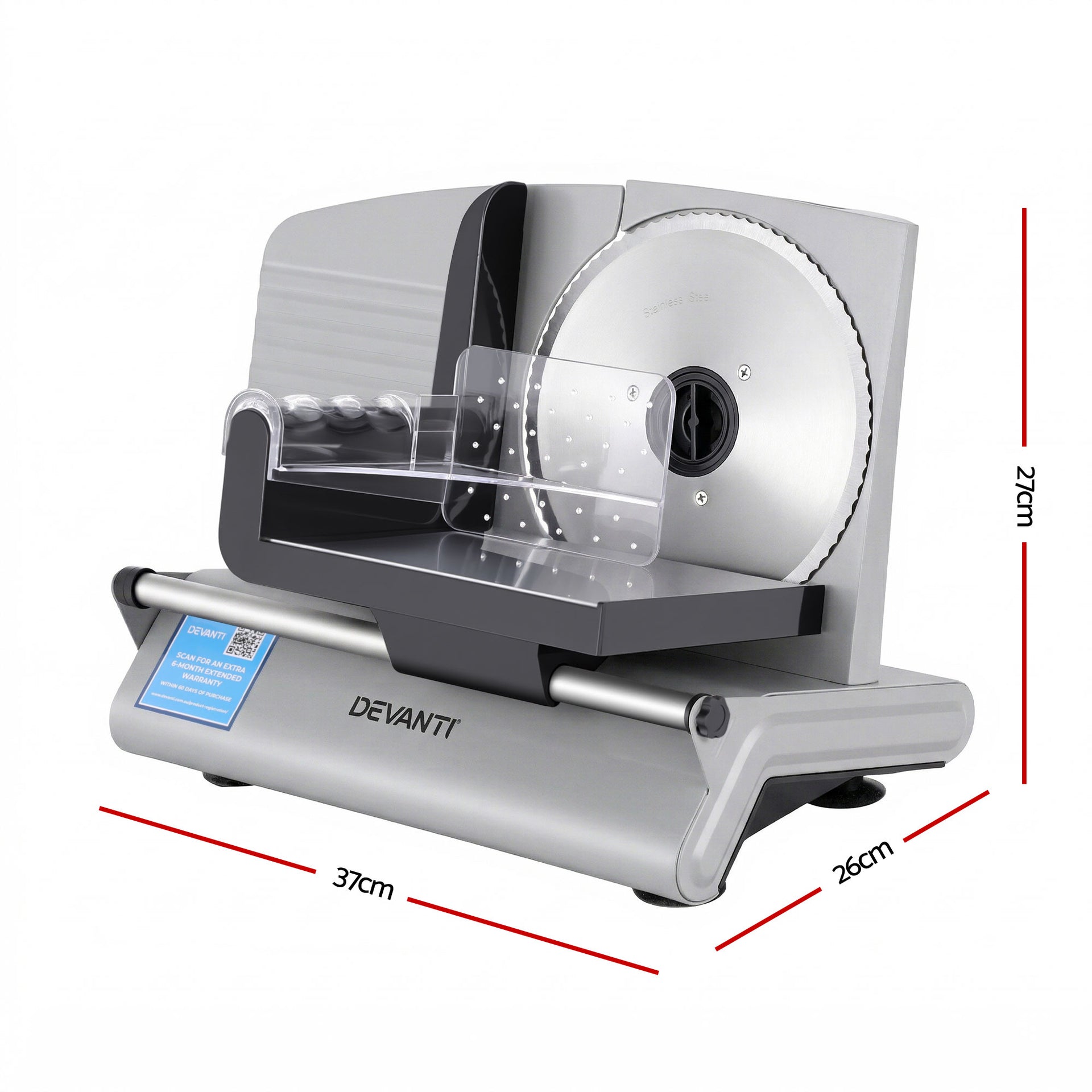 Devanti Meat Slicer Bread Vegetable, 200W Power 0-15mm Adjustable Easy Clean Stable Stainless Steel Blade Food Slicer for Kitchen Commercial, Silver Awezingly