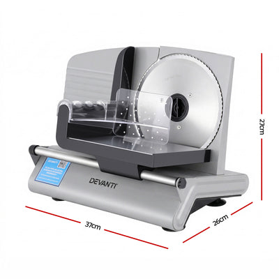 Devanti Meat Slicer Bread Vegetable, 200W Power 0-15mm Adjustable Easy Clean Stable Stainless Steel Blade Food Slicer for Kitchen Commercial, Silver