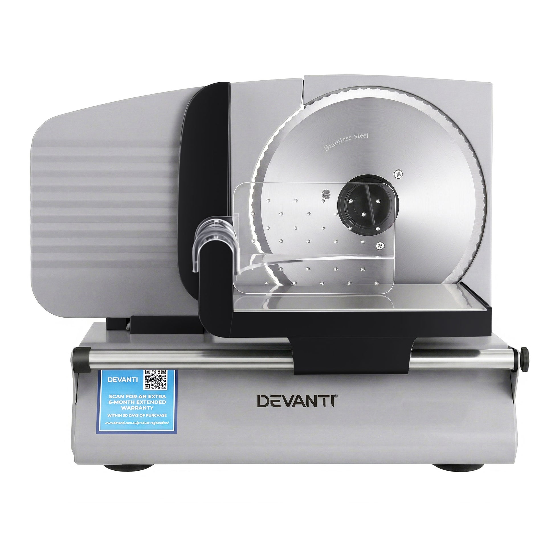 Devanti Meat Slicer Bread Vegetable, 200W Power 0-15mm Adjustable Easy Clean Stable Stainless Steel Blade Food Slicer for Kitchen Commercial, Silver Awezingly