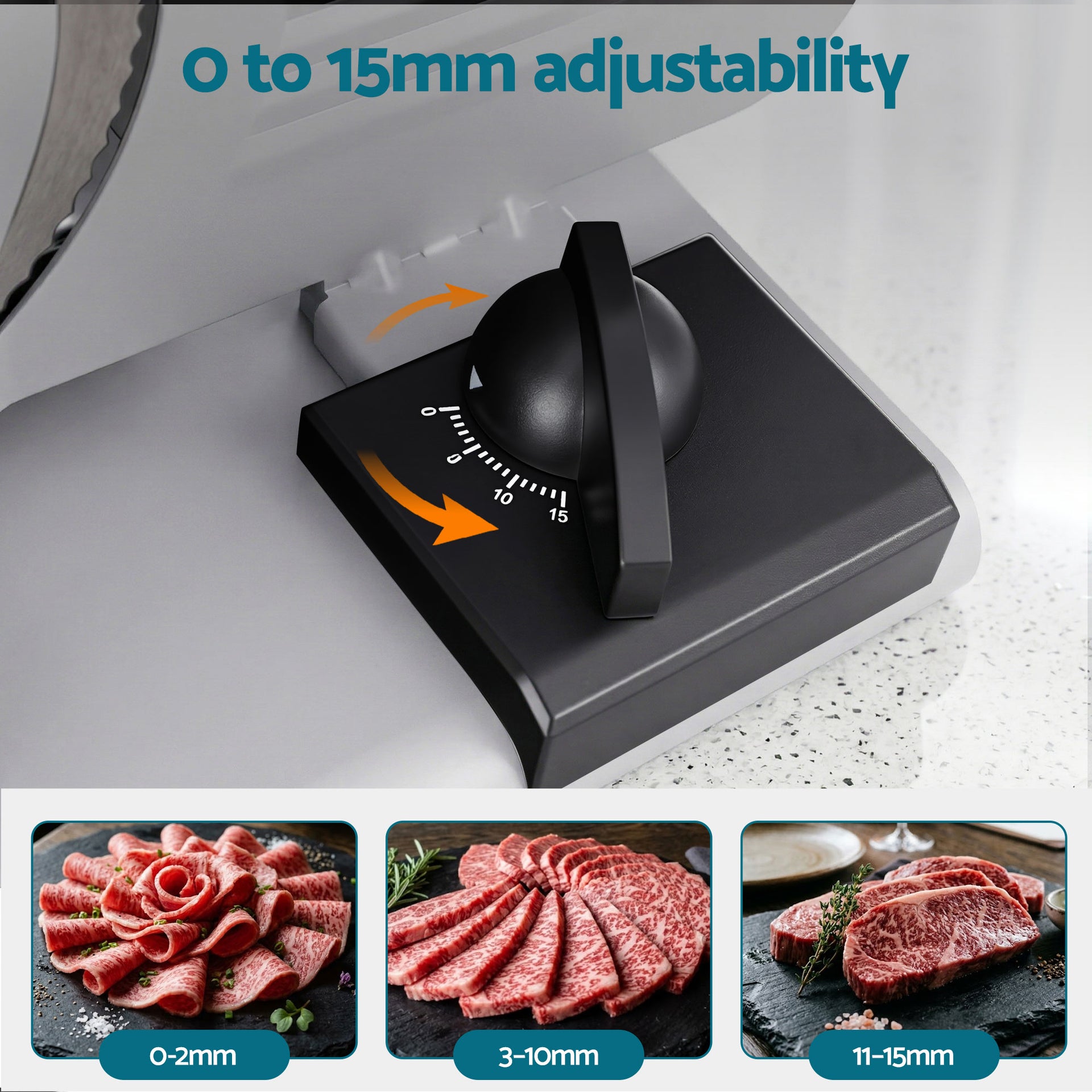 Devanti Meat Slicer Bread Vegetable, 200W Power 0-15mm Adjustable Easy Clean Stable Stainless Steel Blade Food Slicer for Kitchen Commercial, Silver Awezingly
